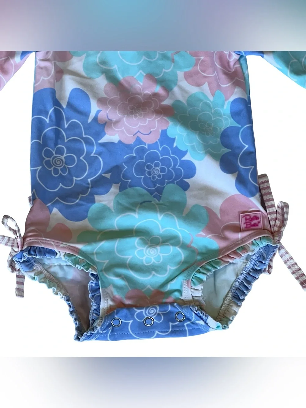 Ruffle Butts Infant Girls 6-12 Months Pastel Bow One Piece Swimsuit Long Sleeve - Picture 5 of 11